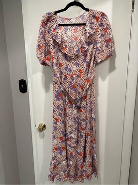 River Island Pink Floral Ruffle Midi Dress US Size 8/UK Size 12